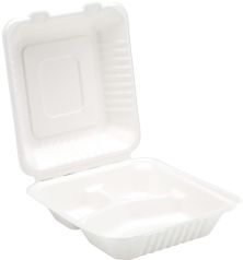 8" Sugarcane Biodegradable 3 Compartment Meal Box