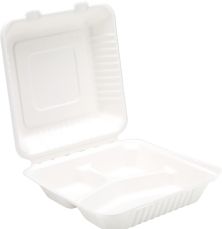 9" 3 Compartment Sugarcane Biodegradable Meal Box