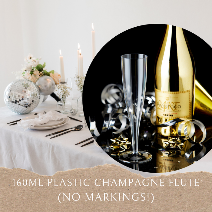 NEW! 160ml Plastic Champagne Flutes - unmarked