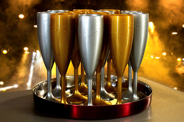 Gold champagne flutes now in stock