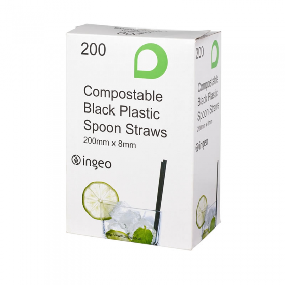 8mm PLA Biodegradable Black Spoon Straws